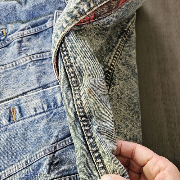 Vtg Levis 70417 9319 Blue Acid Wash Trucker Jacket Buffalo Plaid Lined Size M - Picture 8 of 14